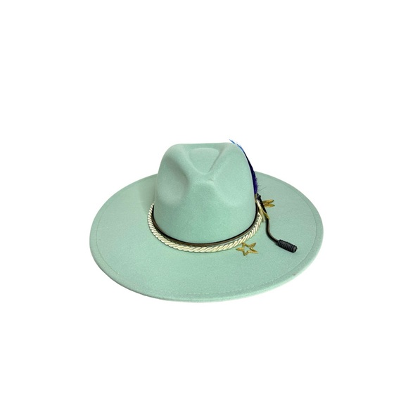 Unisex Customized wide brim teal Fedora hat. - Picture 12 of 14